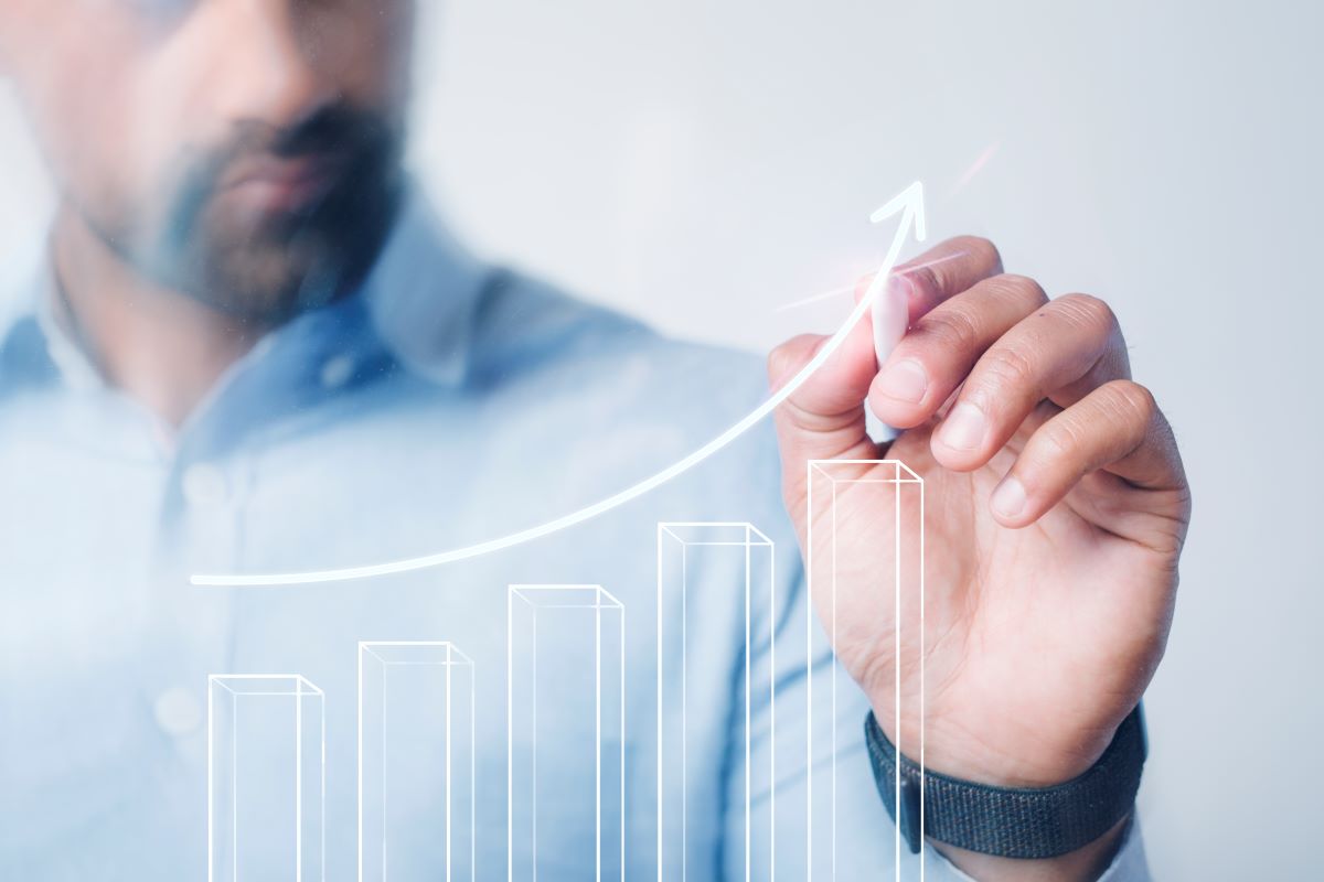 Man giving business presentation using high technology digital pen